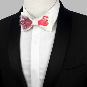 Men's Novelty Flamingo & Natural Feather Bowtie